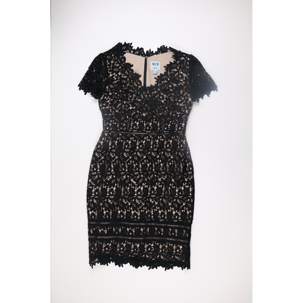 NUE by Shani Lace Sheath Dress 10 Black Cocktail Wedding Guest Evening
